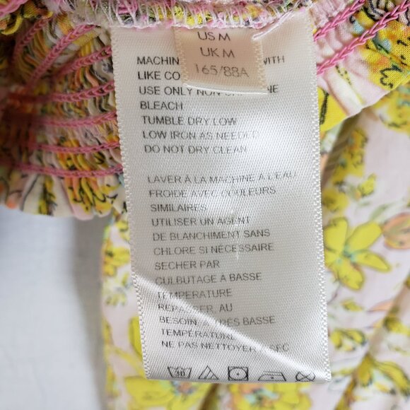 Free People East To West Smocked Top Balloon Sleeve Floral Boho Cottagecore sz M - Picture 6 of 13